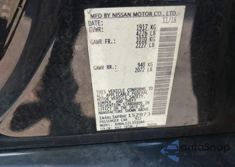 2017 Nissan Altima 2.5 Sv z USA, uszkodzony, nr VIN 1N4AL3AP8HC152973